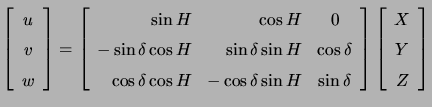 $\displaystyle \left[ \begin{array}{c} u  v  w  \end{array} \right]= \left...
... \end{array} \right] \left[ \begin{array}{c} X  Y  Z  \end{array} \right]$