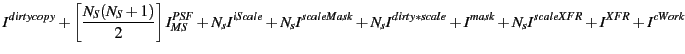 $\displaystyle I^{dirtycopy} + \left[ \frac{N_S(N_S+1)}{2} \right] I^{PSF}_{MS} ...
...eMask} + N_s I^{dirty*scale} + I^{mask}+
N_s I^{scaleXFR} + I^{XFR} + I^{cWork}$