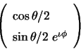 \begin{displaymath}\left(
\begin{array}{ll} \cos \theta/2  \sin \theta/2 e^{\iota \phi} \\
\end{array} \right)\end{displaymath}