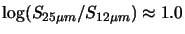 $ \log(S_{25\mu m}/S_{12\mu m}) \approx 1.0$