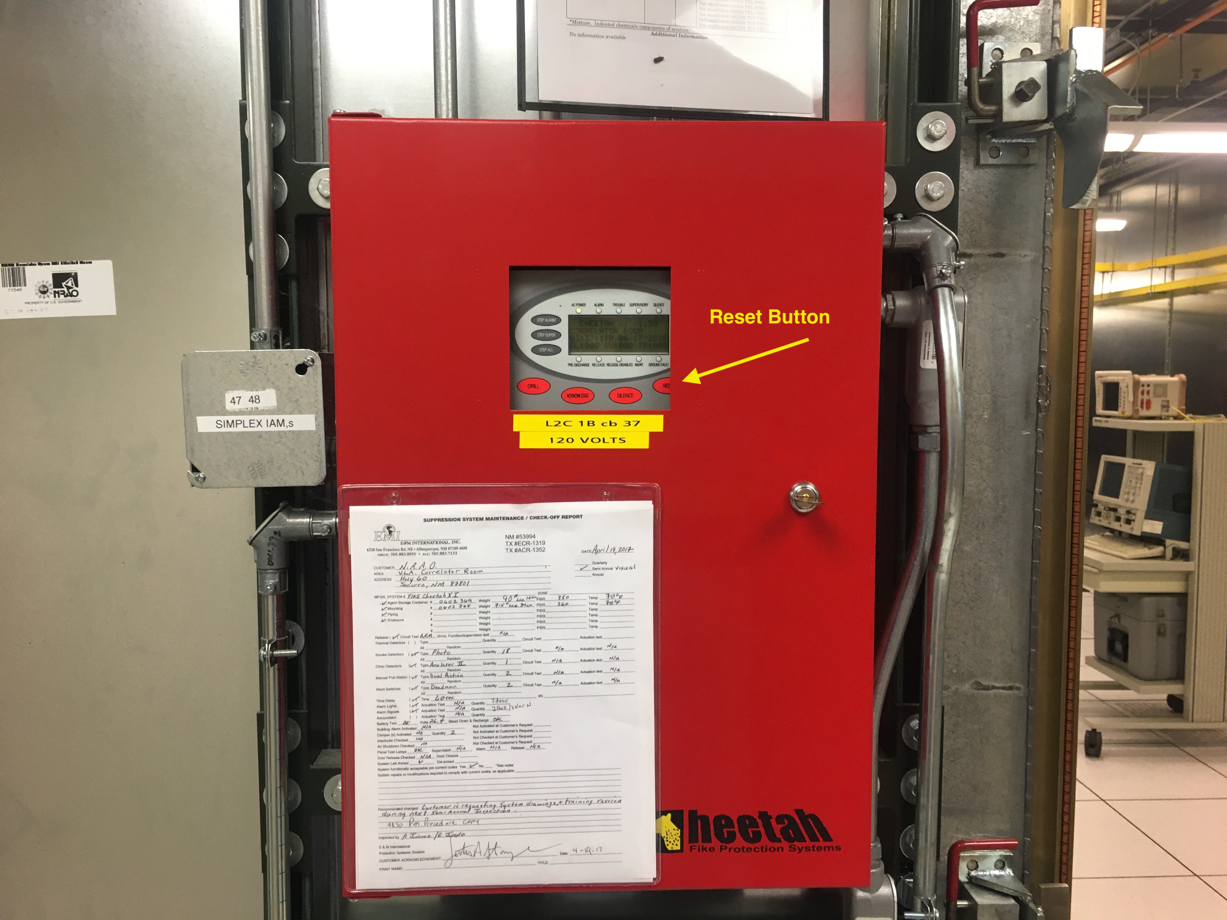Reset Button on Fike Control Panel Door Closed