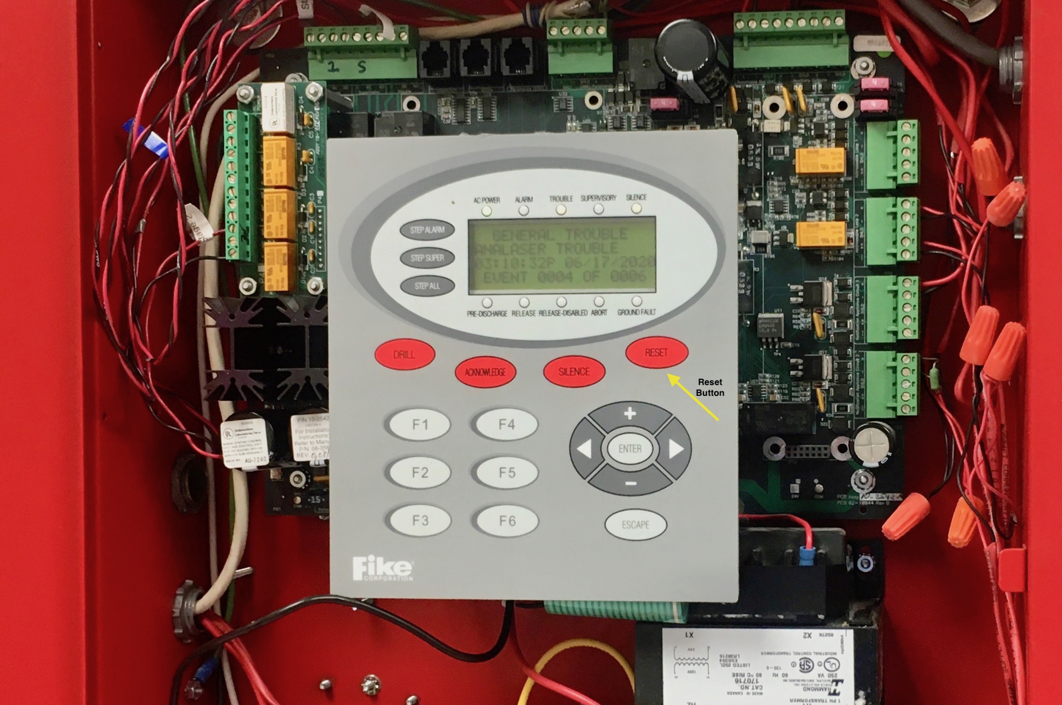 Reset Button on Fike Control Panel Door Opened